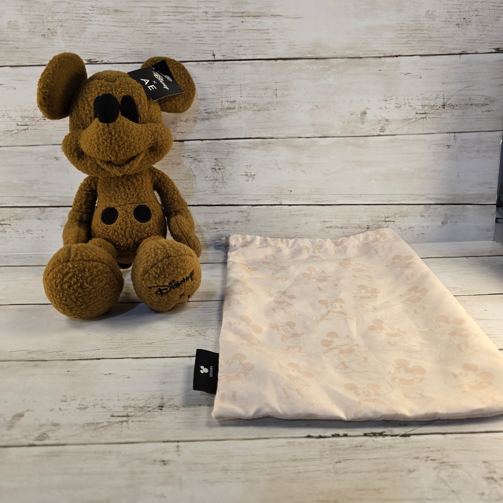 NWT Disney x American Eagle Mickey Mouse Sherpa Plush Brown Fleece Toy with Bag